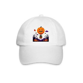 Kürbisballon-Katzen-Halloween-Szene - Baseballkappe - Weiß/Weiß - Vorne