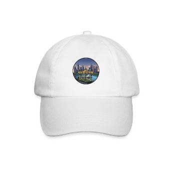 Melbourne City Skyline mit Vintage-Straßenbahn-Aufkleber - Baseballkappe - Weiß/Weiß - Vorne