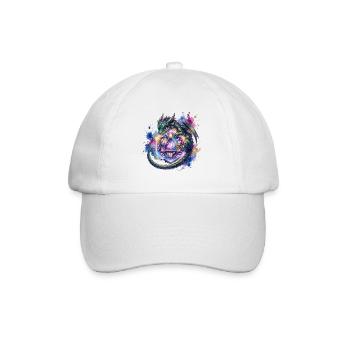 Cute Dragon with D20 Dice – Pen & Paper - Baseball Cap - white/white - Front
