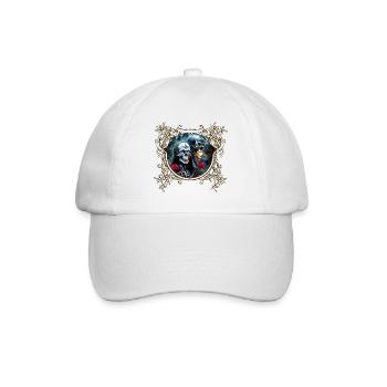 Totenkopf und Rosen: Gotische Kunst - Baseballkappe - Weiß/Weiß - Vorne