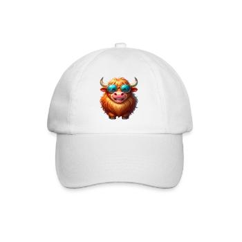 Cool Highland Cattle with Sunglasses – Comic - Baseball Cap - white/white - Front