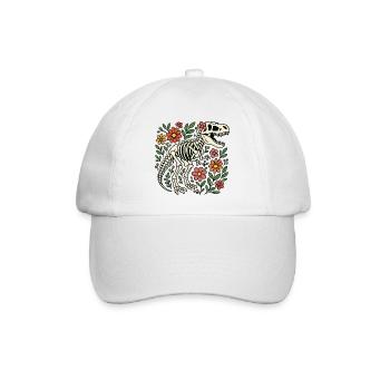 T Rex Skeleton with Flowers - Baseball Cap - white/white - Front