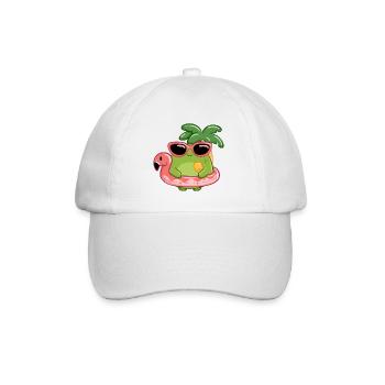 Sommerlicher Frosch mit Sonnenbrille und Flamingo  - Baseballkappe - Weiß/Weiß - Vorne