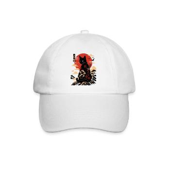 Katzen-Samurai am Sonnenuntergang - Baseballkappe - Weiß/Weiß - Vorne