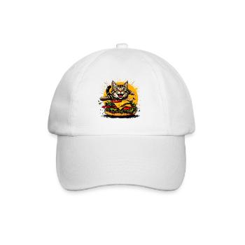 Chat au gros burger – Art drôle de restauration rapide - Casquette classique - blanc/blanc - Devant