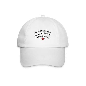 🎁 Glück verschenken „Viu meh Zit mit Glücklächsi - Baseballkappe - Weiß/Weiß - Vorne