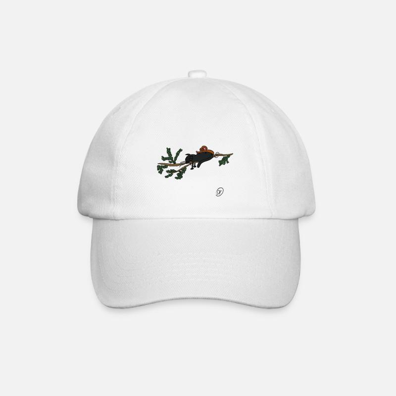 Squiti the black cat with mouse on a branch - Baseball Cap - white/white
