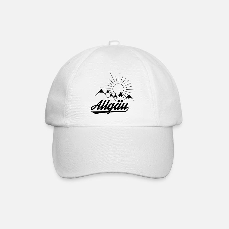 Allgäu Schriftzug mit Bergen und Sonne - Geschenk - Baseballkappe - Weiß/Weiß