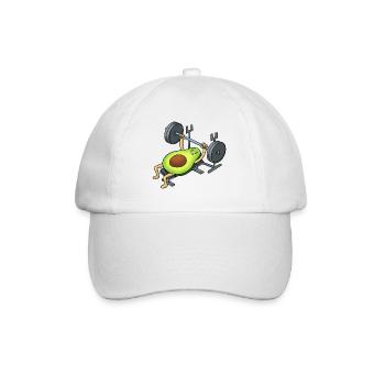 Avocado am Bankdrücke - Cartoon Style - Baseballkappe - Weiß/Weiß - Vorne