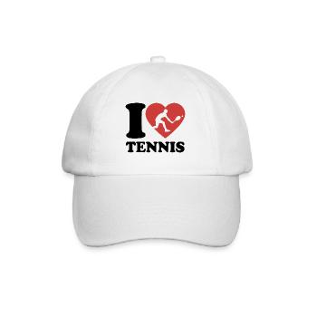 I Love Tennis Typo - Herz - Hobby - Baseballkappe - Weiß/Weiß - Vorne