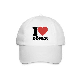 I Love Döner - Herz - Fast Food - Geschenk - Baseballkappe - Weiß/Weiß - Vorne