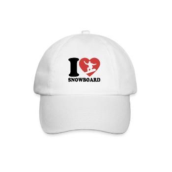 I Love Snowboard - Herz - Hobby - Baseballkappe - Weiß/Weiß - Vorne