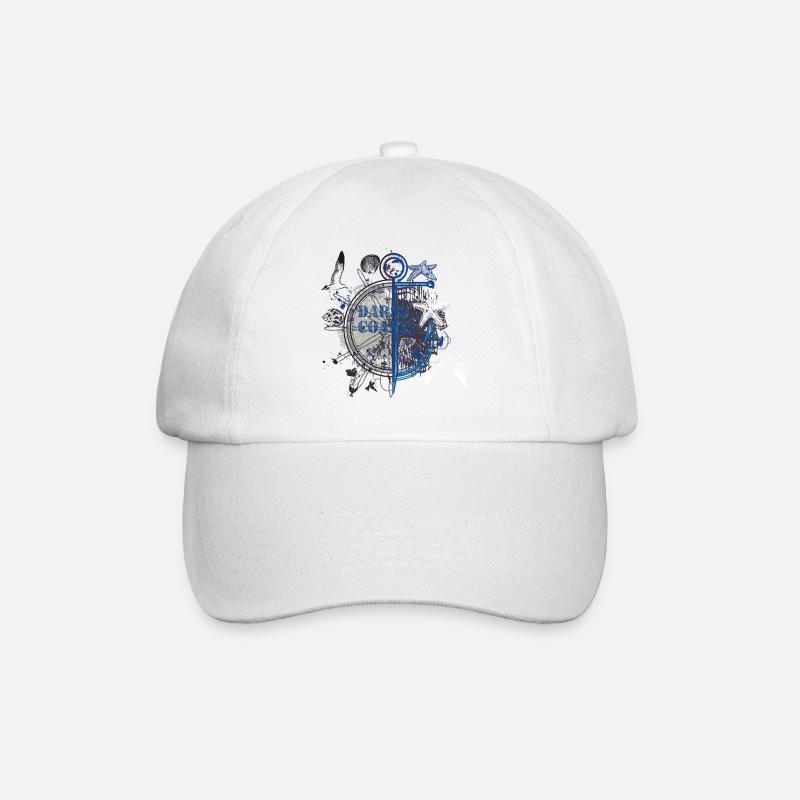 Night Nautical Anchor Compass - Baseball Cap - white/white