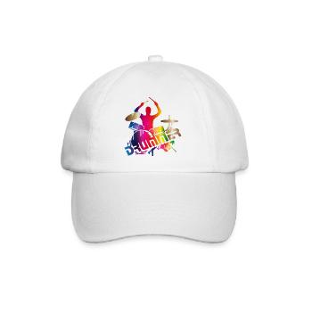 farbenfroher Schlagzeuger sitzt am Schlagzeug - Baseballkappe - Weiß/Weiß - Vorne