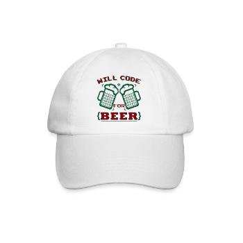 Will Code For Beer - Baseball Cap - white/white - Front