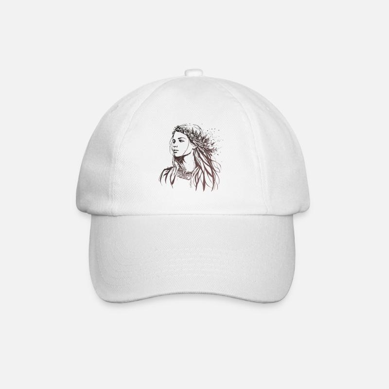 Frau Portrait Boho Style - Baseballkappe - Weiß/Weiß