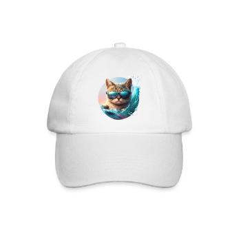 Surf Cat - Baseball Cap - white/white - Front