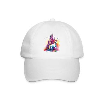 Einhorn Regenbogen Schloss Bunt Magie Fantasie - Baseballkappe - Weiß/Weiß - Vorne