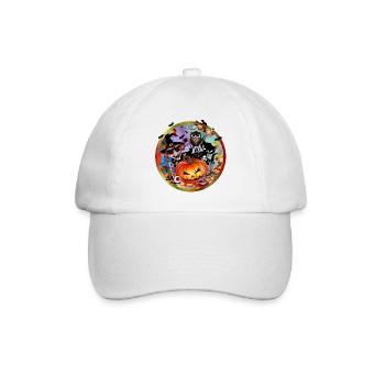 Halloween Pumpkin with Witch, Cat, Bat & Owl - Baseball Cap - white/white - Front