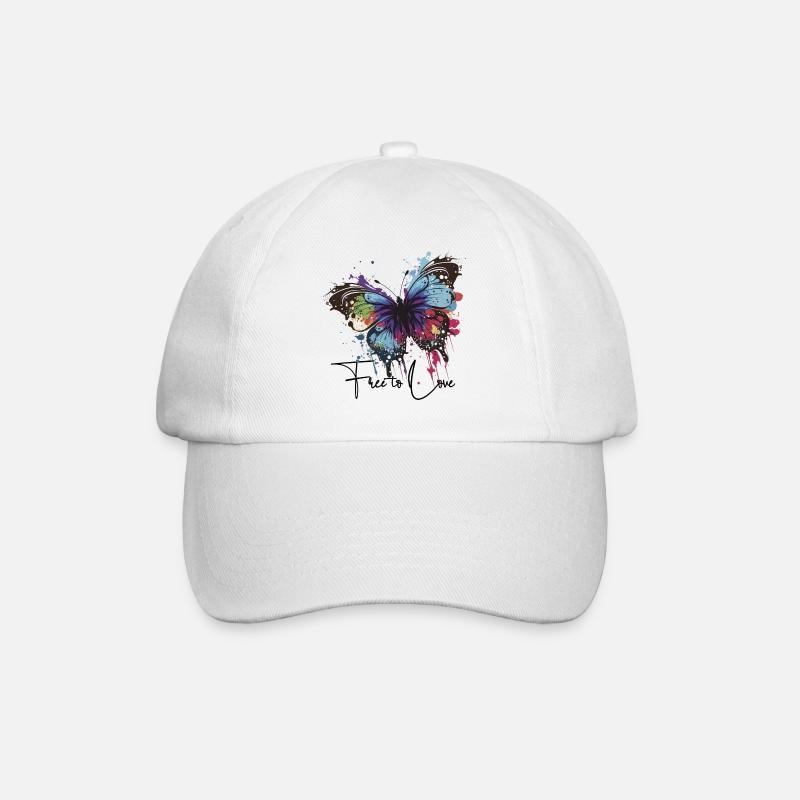 Regenbogen Schmetterling Spritzer free to love  - Baseballkappe - Weiß/Weiß