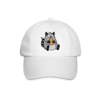 Fat Raccoon Eating Pizza Funny Comic Style - Baseball Cap - white/white - Front