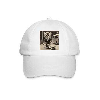 Chat / Animal / Photo / Sépia / Rétro / Skateboard - Casquette classique - blanc/blanc - Devant