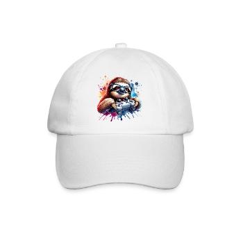 Funny Sloth Gamer With Sunglasses - Baseball Cap - white/white - Front