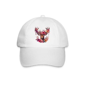 Cerf avec des fleurs - Casquette classique - blanc/blanc - Devant