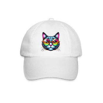 Kater mit Sonnenbrille - Baseballkappe - Weiß/Weiß - Vorne