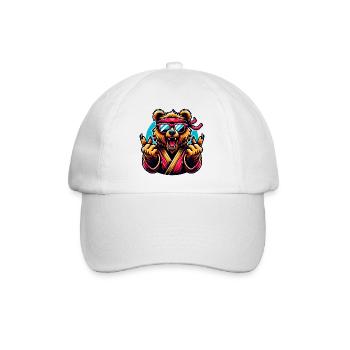 Cool Karate Bear With Sunglasses And Headband - Baseball Cap - white/white - Front