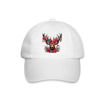 Cerf avec des fleurs - Casquette classique - blanc/blanc - Devant