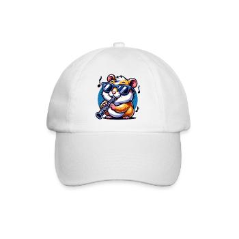 Cool hamster with clarinet playing music - Baseball Cap - white/white - Front