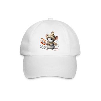 süße Maus mit einer Strickmütze,Schal und Beeren - Baseballkappe - Weiß/Weiß - Vorne