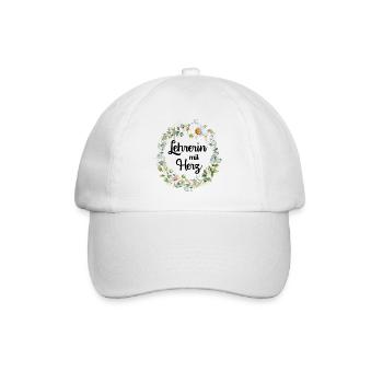 Lehrerin mit Herz! Personalisierbares Design - Baseballkappe - Weiß/Weiß - Vorne