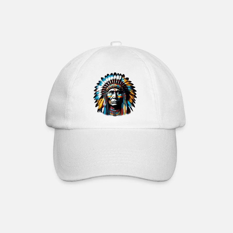 Amerikanisch, Indianer, Amerikaner - Baseballkappe - Weiß/Weiß