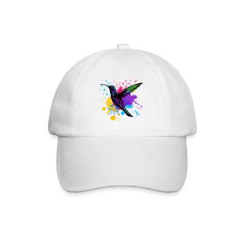 Hummingbird Splash Bird Animal Art Watercolor Colorful - Baseball Cap - white/white - Front