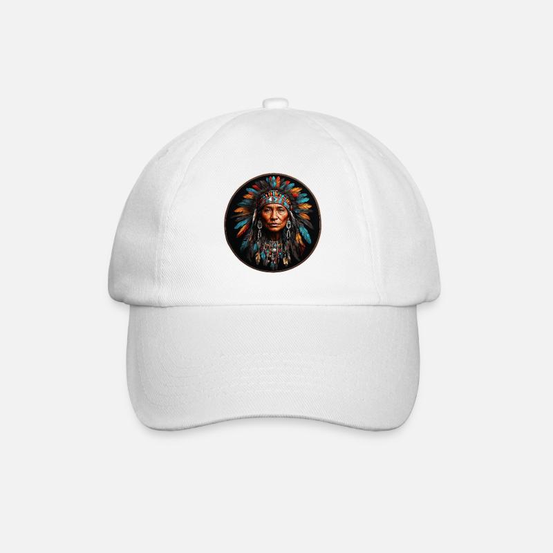 American Native mit buntem Federschmuck - Baseballkappe - Weiß/Weiß
