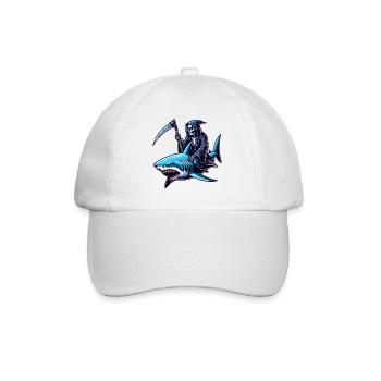 Skelett Reaper reitet auf einem Hai - Baseballkappe - Weiß/Weiß - Vorne