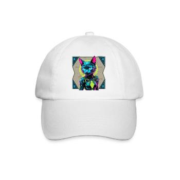 Cyberkatze – Futuristisches Neon-Design für Katzen - Baseballkappe - Weiß/Weiß - Vorne