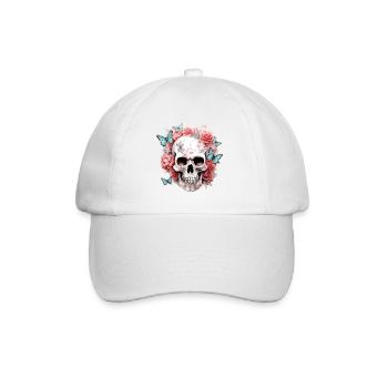 Skull Skull Roses Flowers Butterflies - Baseball Cap - white/white - Front