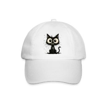 Funny black cat with big eyes – splash - Baseball Cap - white/white - Front