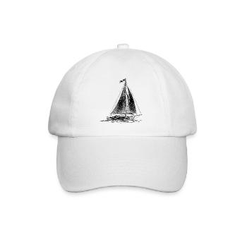Segelboot Skizze – Handgezeichnetes Segelschiff  - Baseballkappe - Weiß/Weiß - Vorne