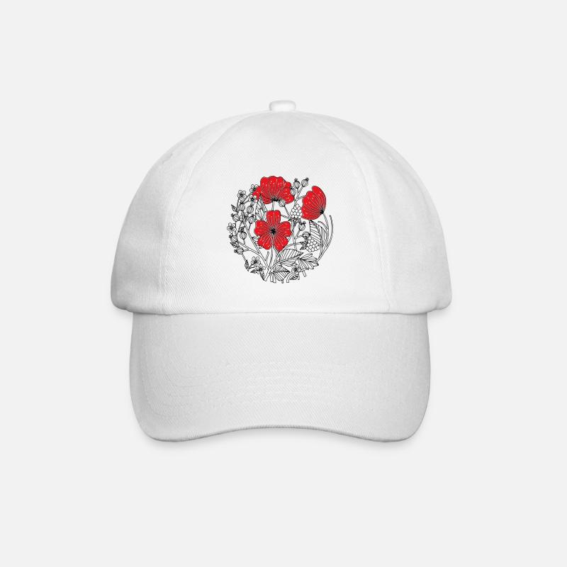  Hibiskus Blüten  - Baseballkappe - Weiß/Weiß