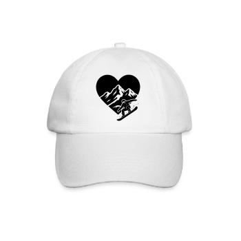 Snowboarder with heart mountain landscape in background - Baseball Cap - white/white - Front