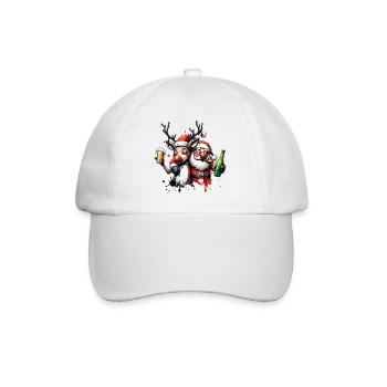 Santa & Rentier – Lustiges Weihnachtsgeschenk - Baseballkappe - Weiß/Weiß - Vorne