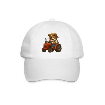 Niedlicher Bulldoggenbauer fährt roten Traktor-Cartoon - Baseballkappe - Weiß/Weiß - Vorne