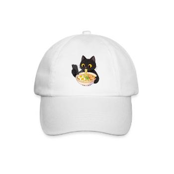 Black cat with smartphone and ramen noodles - Baseball Cap - white/white - Front