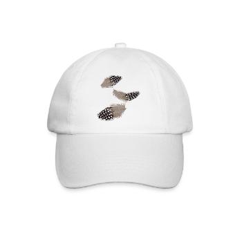 Three Flying Guinea Fowl Feathers Illustration - Baseball Cap - white/white - Front