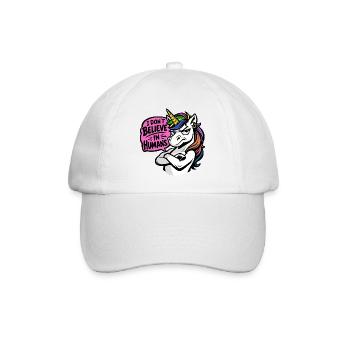 Funny Unicorn – I Don’t Believe in Humans - Baseballkappe - Weiß/Weiß - Vorne