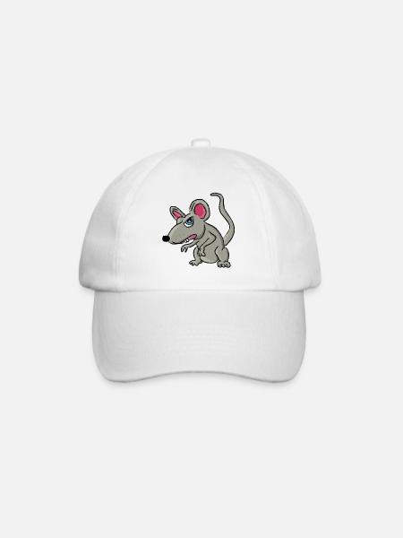 Playful Gray Rat Cartoon - Baseball Cap - white/white
